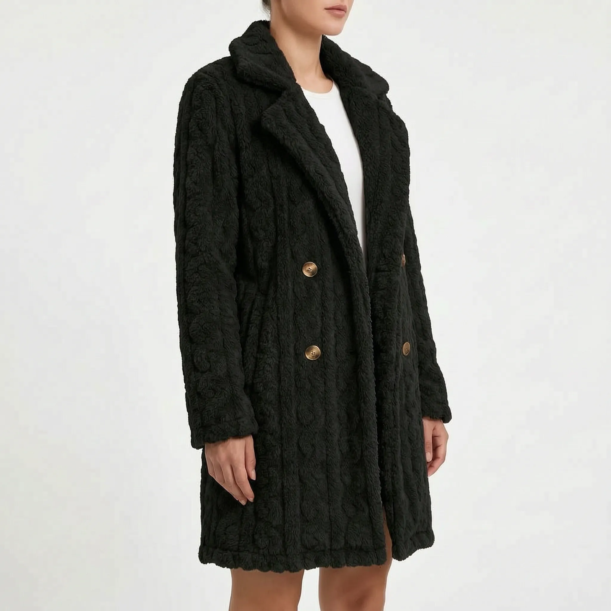 Fiora  - Women's Long Textured Knitted Coat Winter Layering