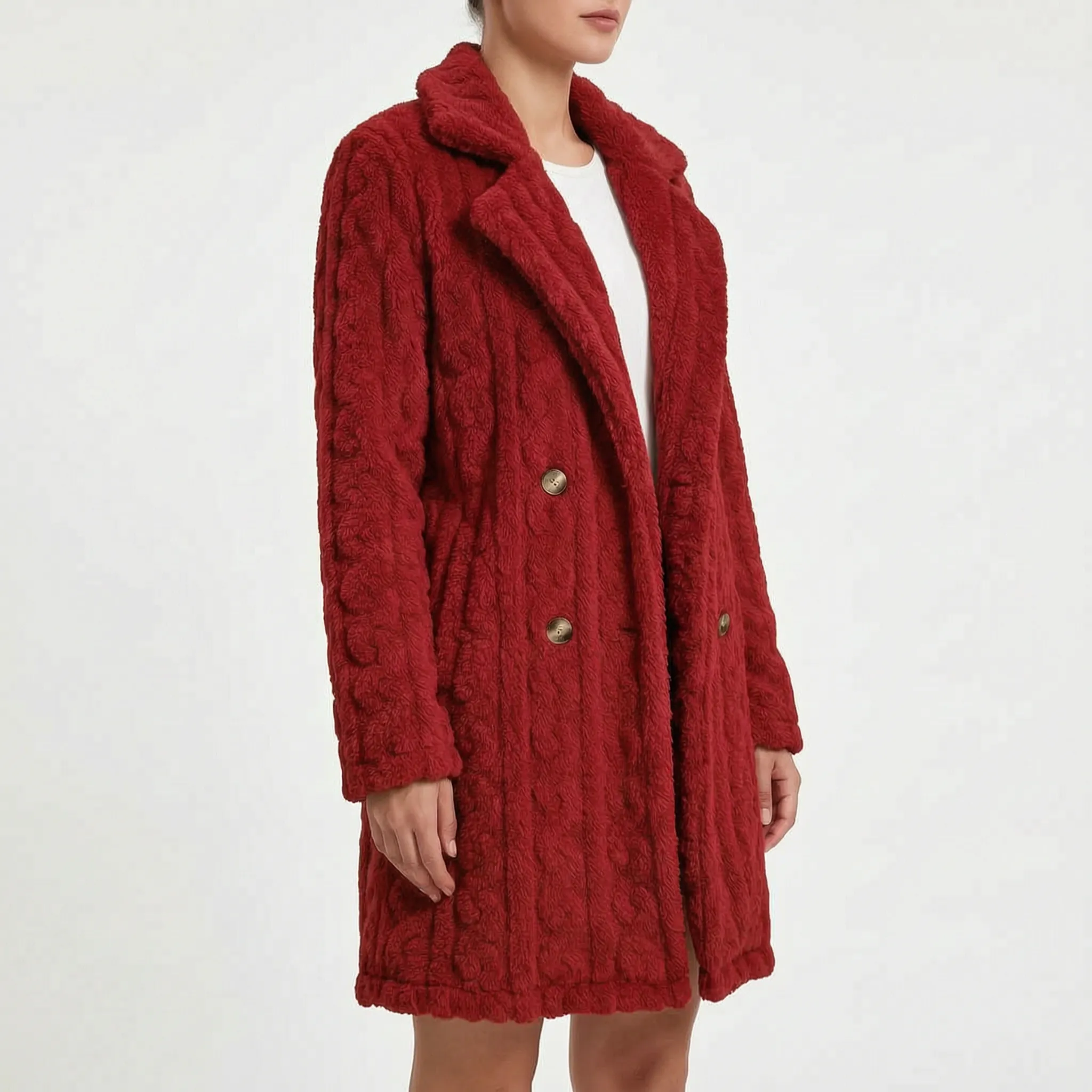 Fiora  - Women's Long Textured Knitted Coat Winter Layering