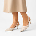 FleurMule - Embroidered Mesh Mule Heels Wedding Guest Outfits