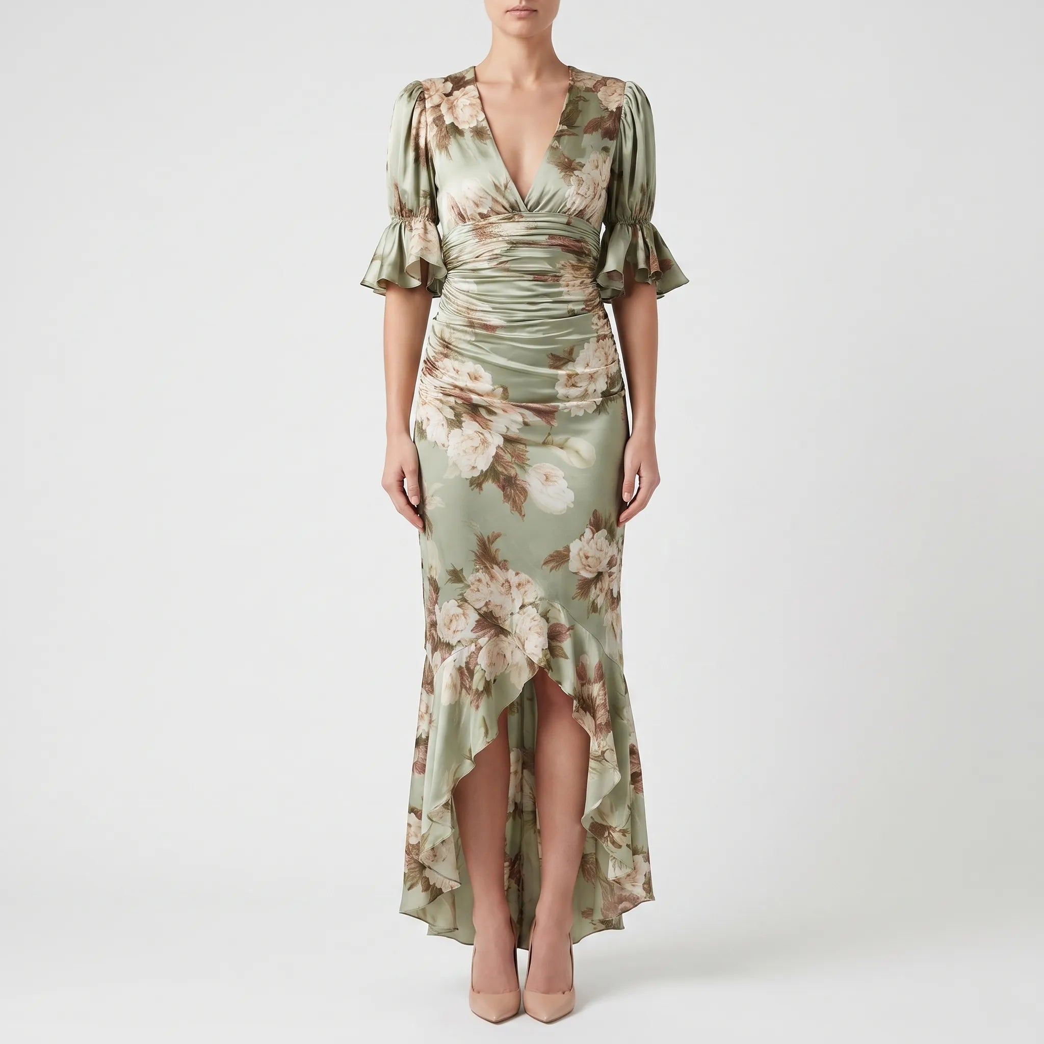 FloriaDress - Floral Midi Dress Wedding Guest Attire
