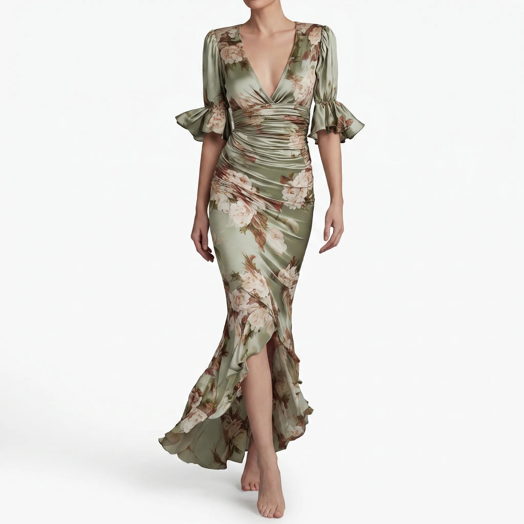 FloriaDress - Floral Midi Dress Wedding Guest Attire