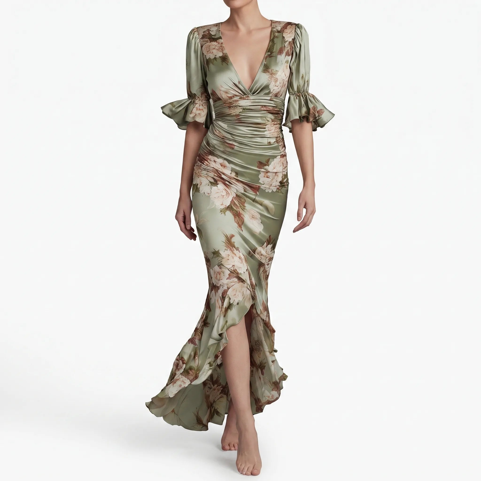FloriaDress - Floral Midi Dress Wedding Guest Attire
