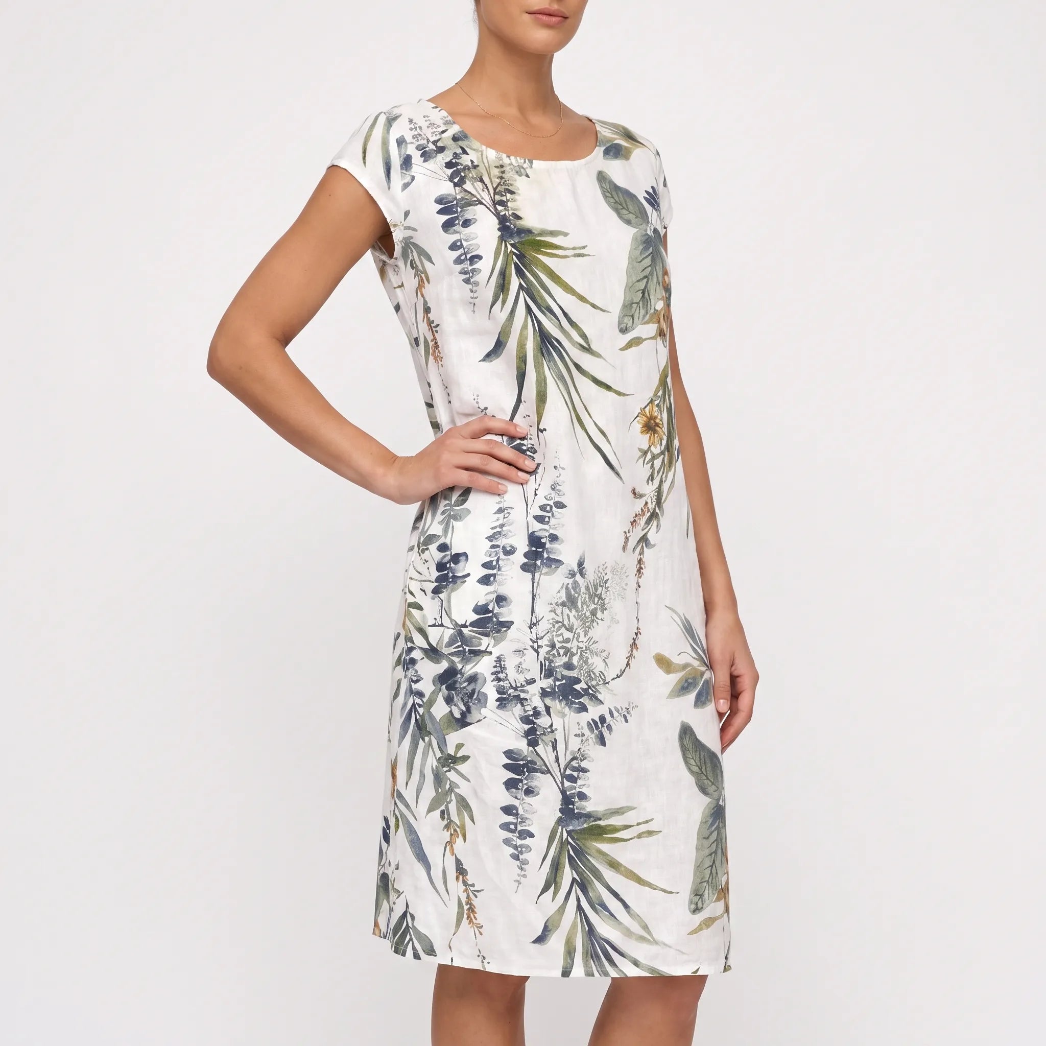 Floriana - Botanical Print Sleeveless Shift Dress Summer Garden Parties