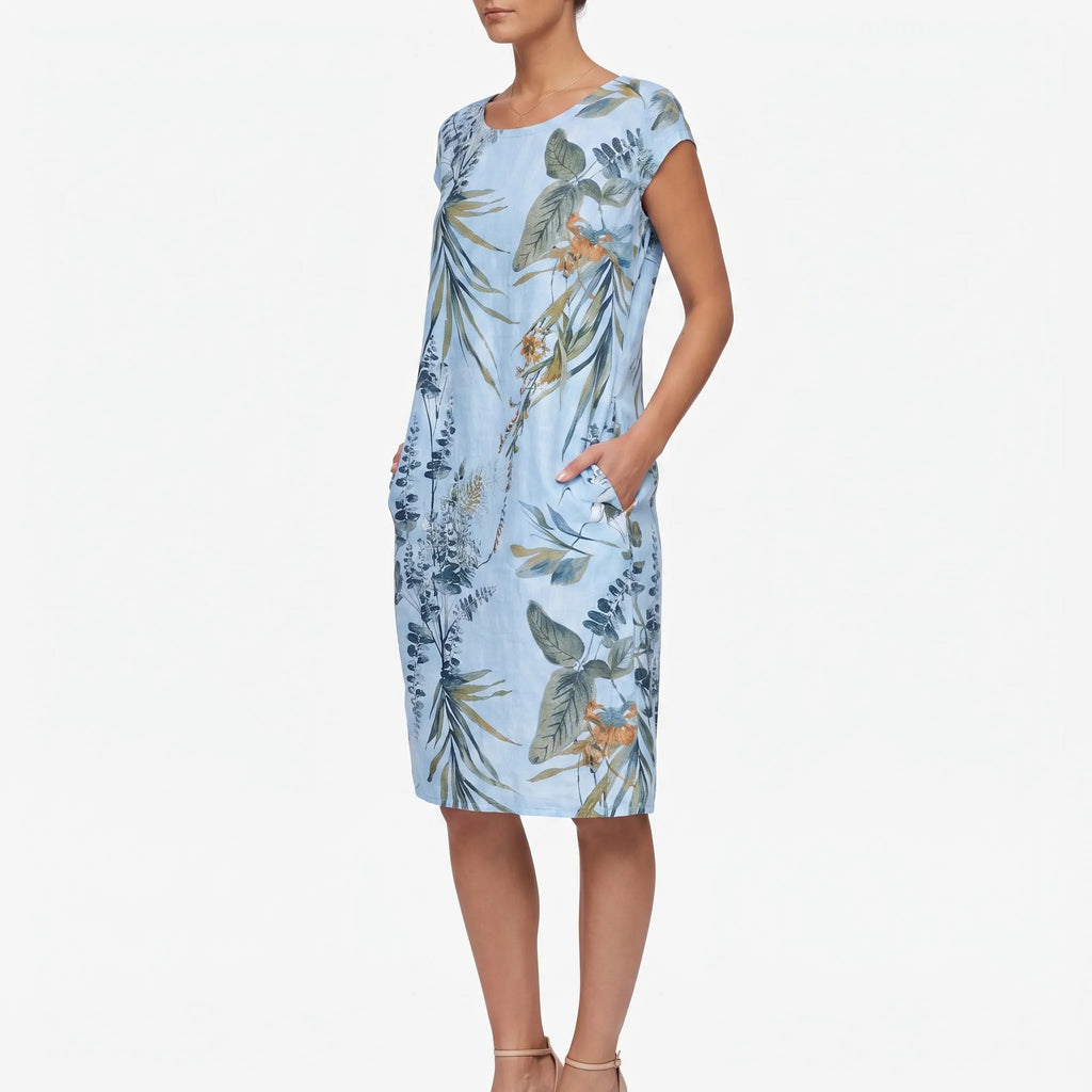 Floriana - Botanical Print Sleeveless Shift Dress Summer Garden Parties