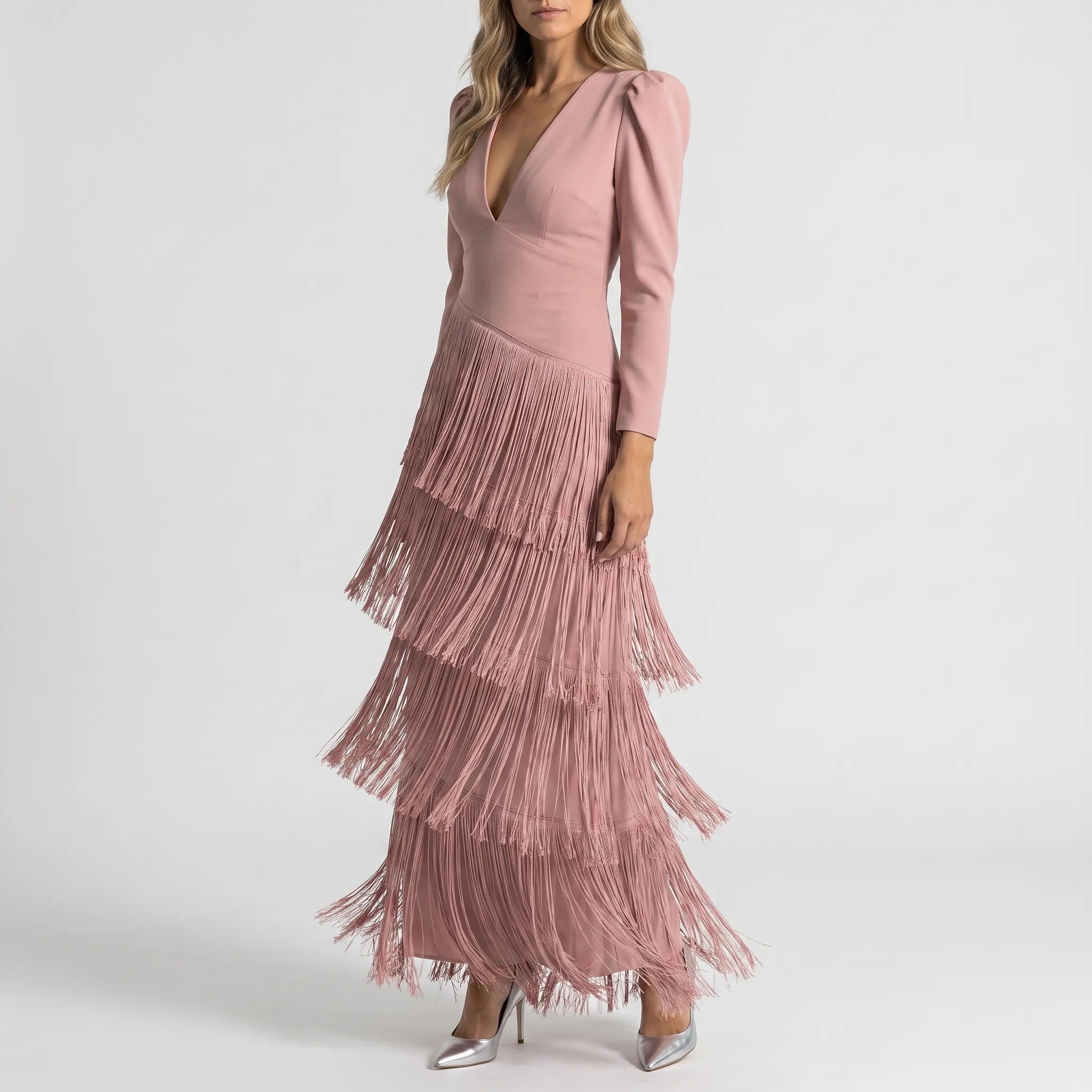 Fringella - Tiered Fringe Evening Dress Formal Gatherings