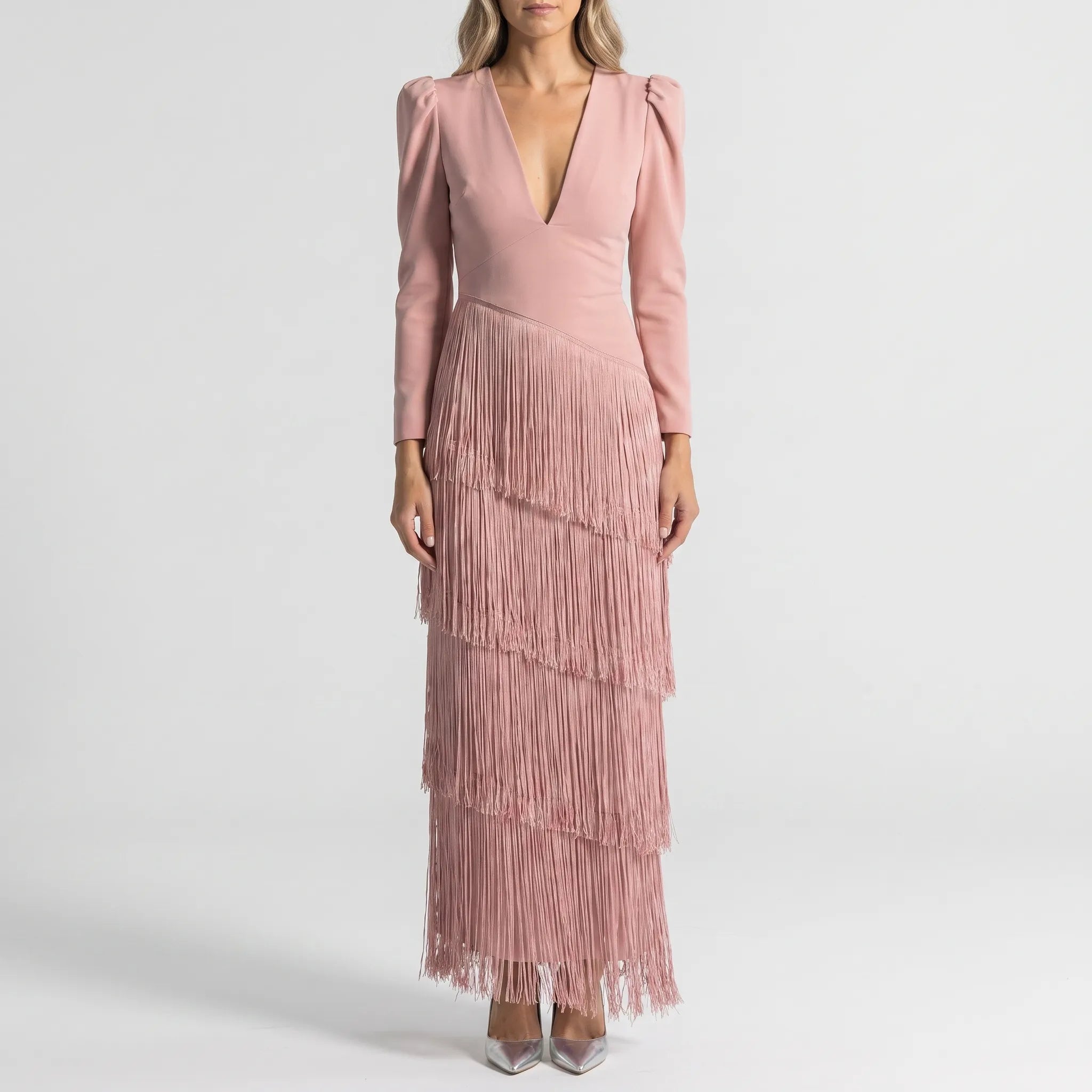Fringella - Tiered Fringe Evening Dress Formal Gatherings