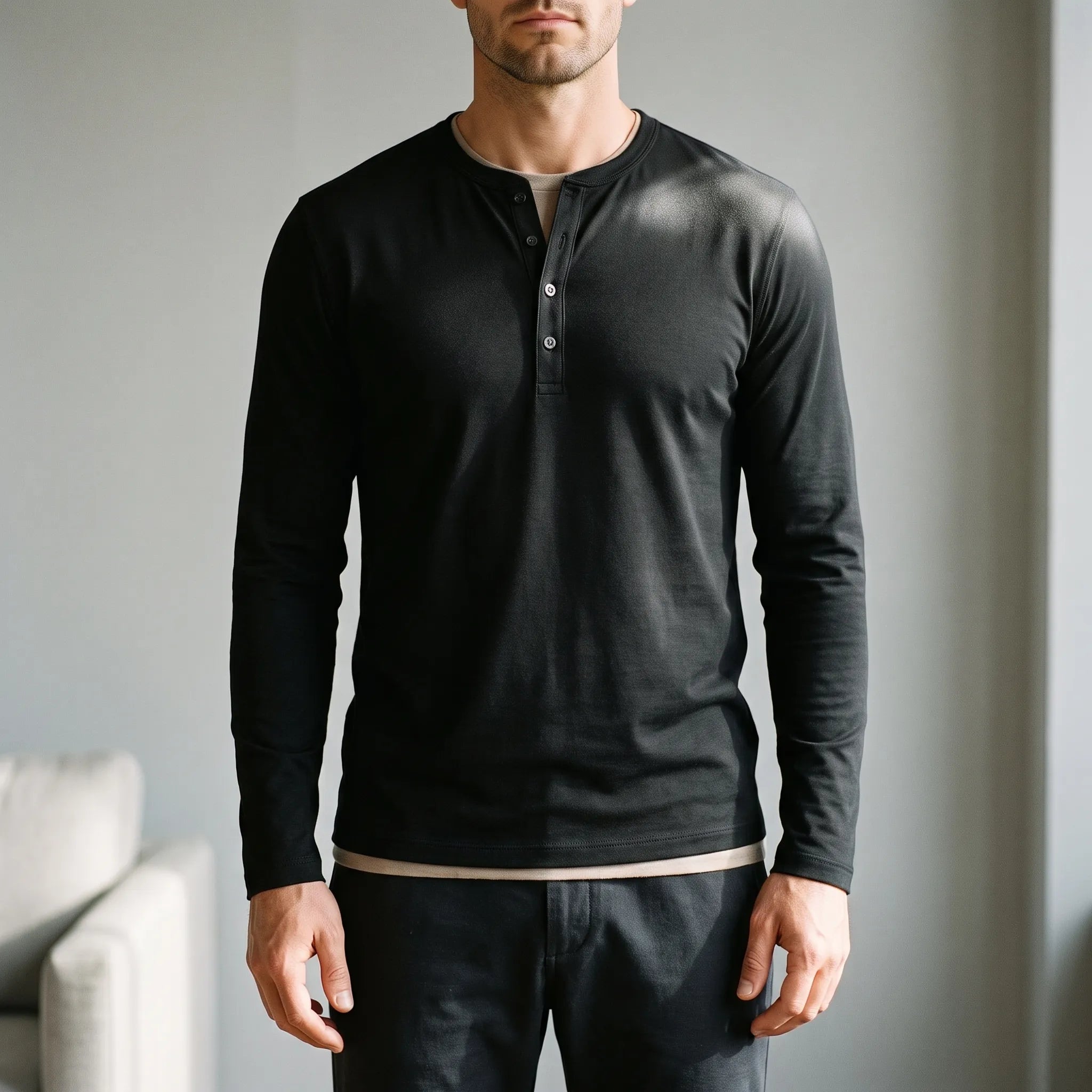 Henleux - Slim Fit Long Sleeve Henley Shirt Everyday Casual Wear
