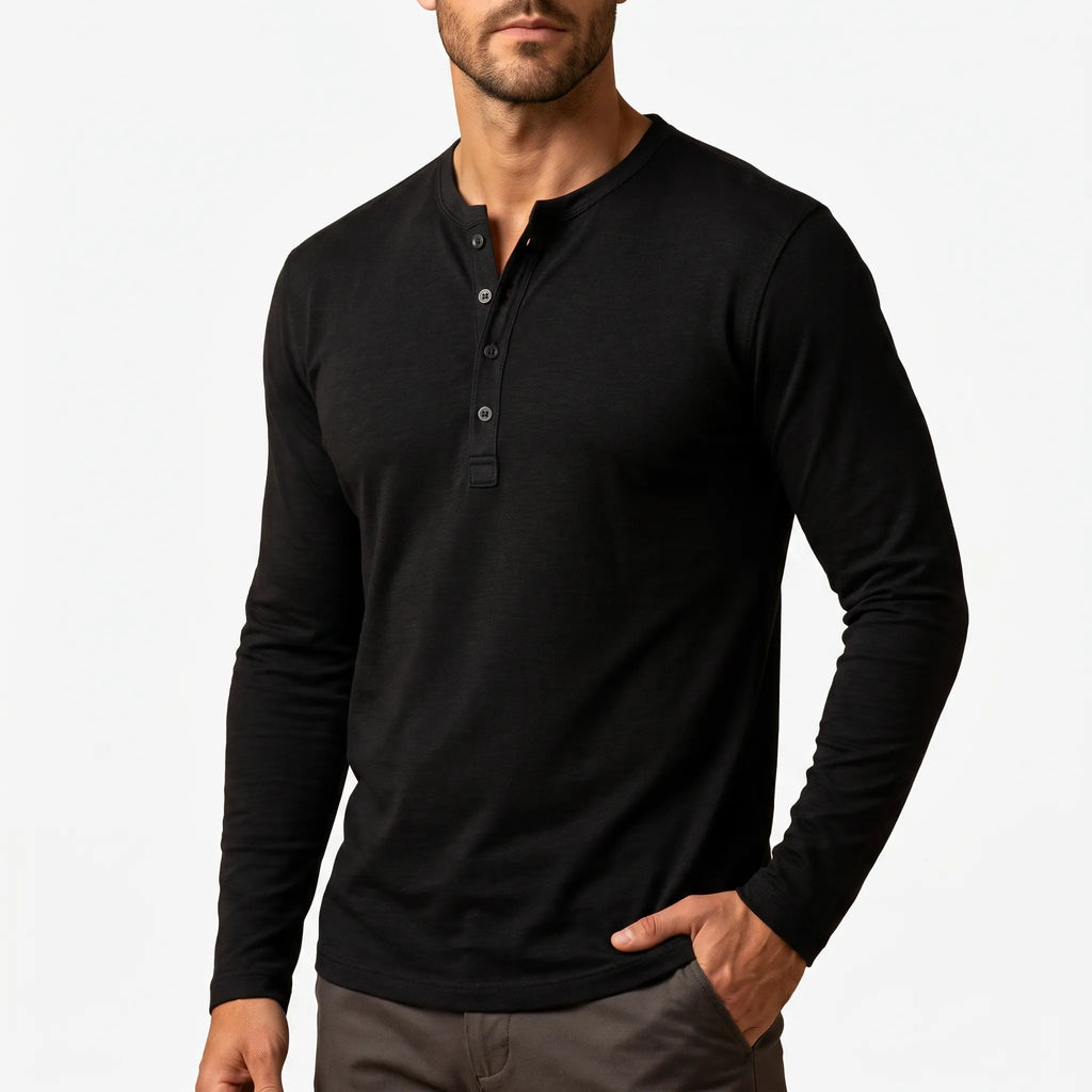 Henleux - Slim Fit Long Sleeve Henley Shirt Everyday Casual Wear