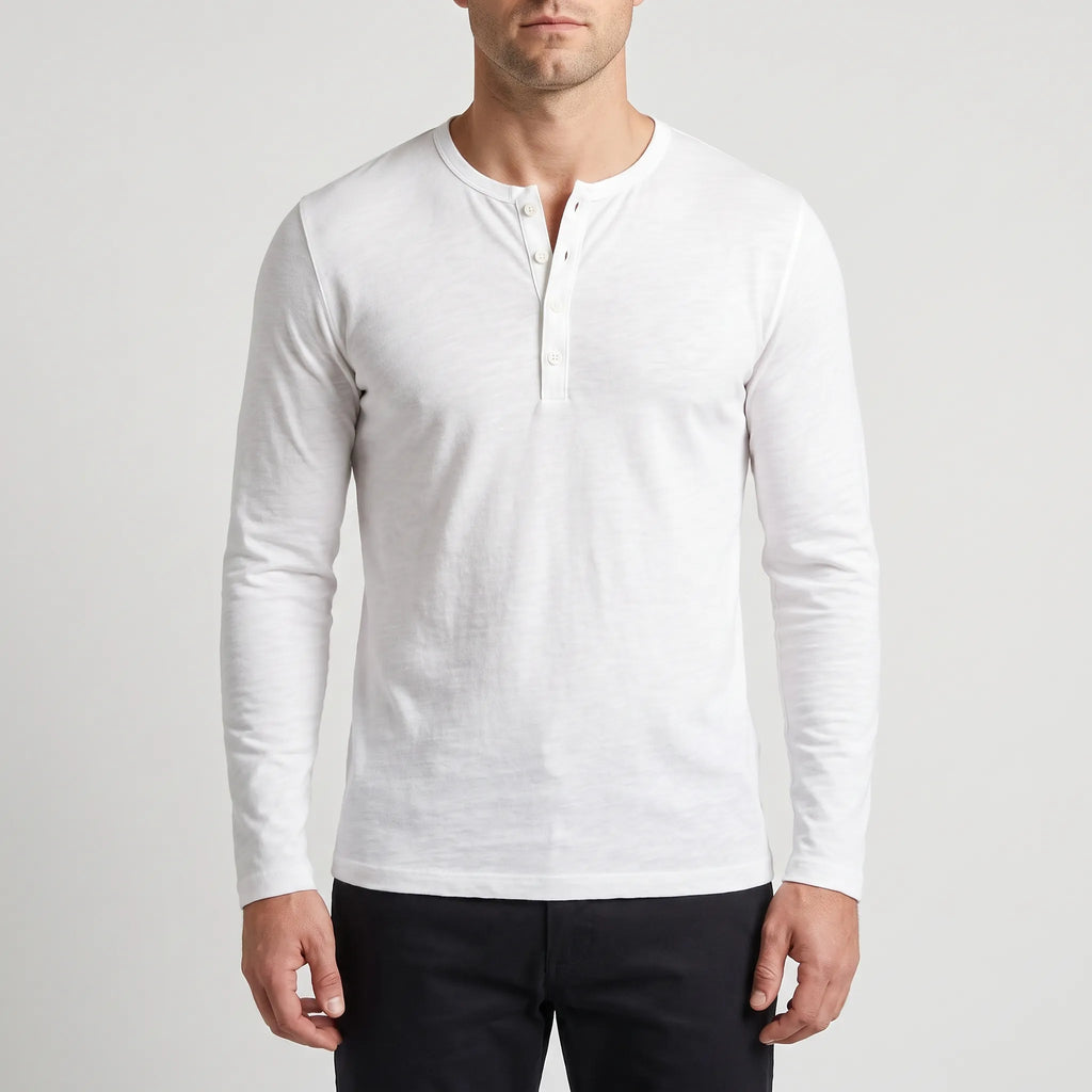 Henleux - Slim Fit Long Sleeve Henley Shirt Everyday Casual Wear