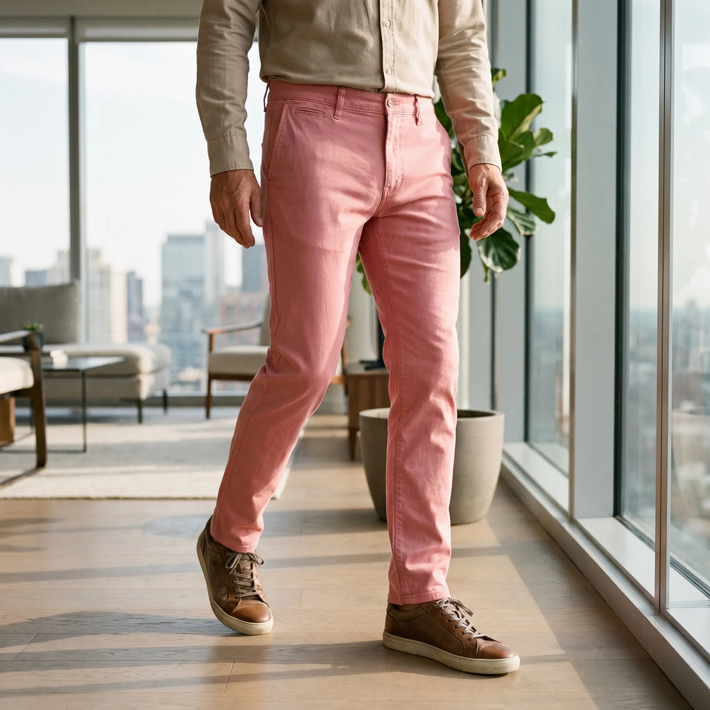 Kairon - Mens Pink Chino Trousers Office Styling