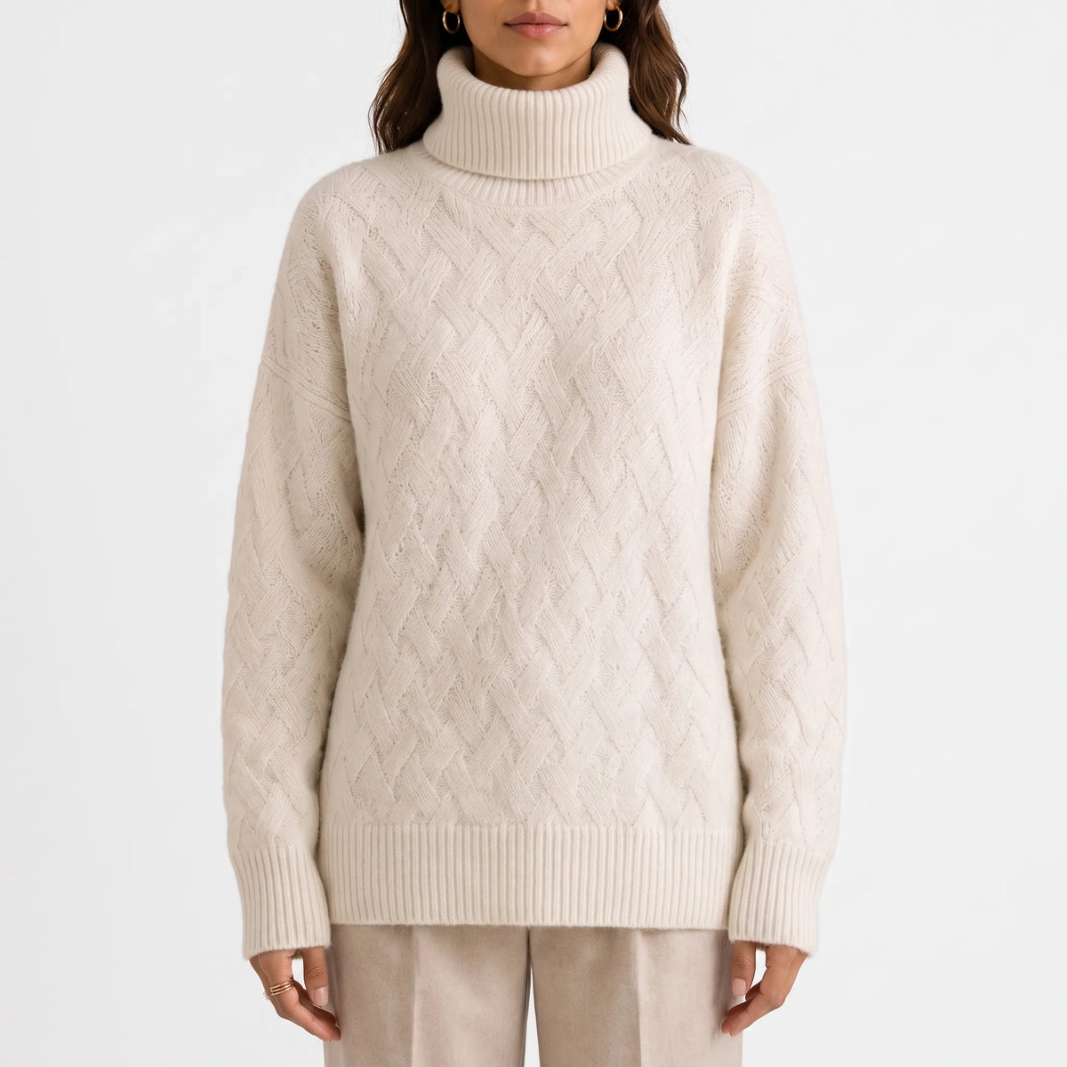Knitwell - Textured High-Neck Knitwear Layering On Chilly Days