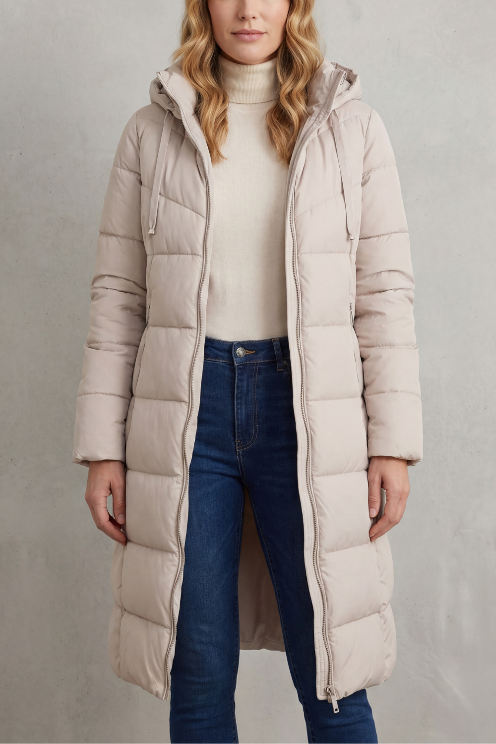Women's Longline Puffer Jacket - Cozy Padded Winter Coat