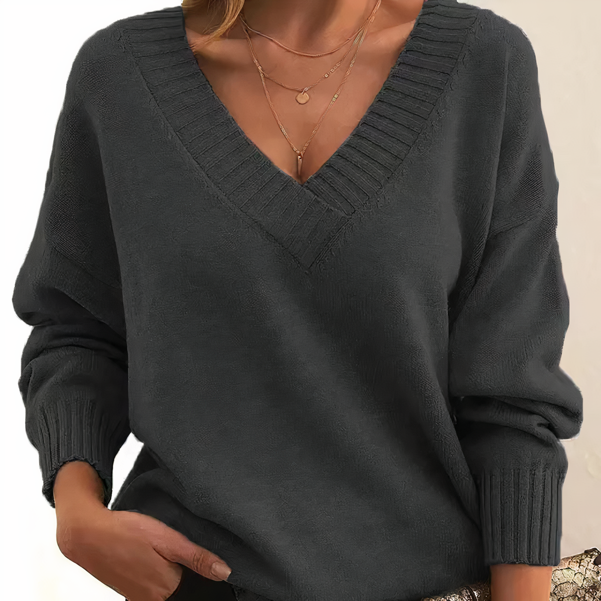 Marlowen - V Neck Ribbed Sweater Casual Everyday Wear — view 4 of 10
