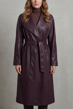 Verlaine - Faux Leather Trench Coat Waist Cinching Style