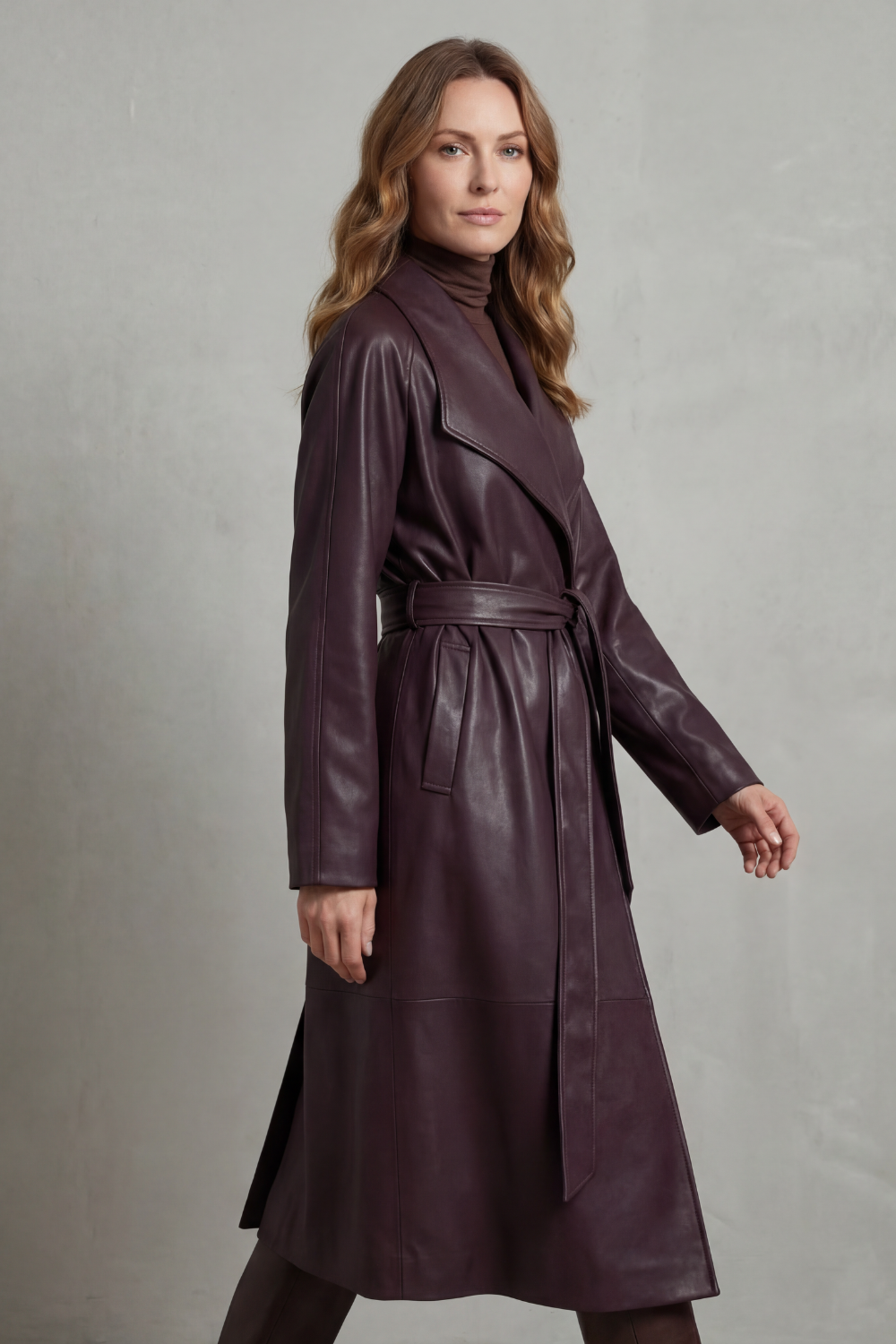 Faux Leather Trench Coat With Waist-Cinching Belted Design — view 3 of 8