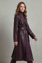 Verlaine - Faux Leather Trench Coat Waist Cinching Style — view 3 of 8