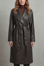 Verlaine - Faux Leather Trench Coat Waist Cinching Style — view 7 of 8