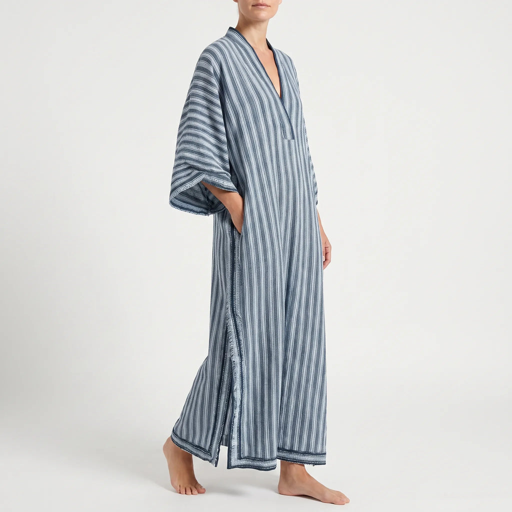 MedinaKaftan - Striped Long Kaftan Dress Beachside Lounging