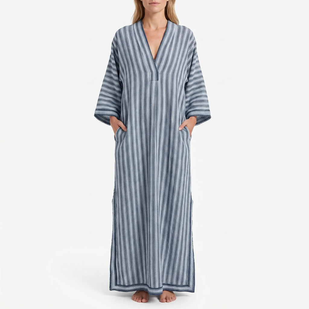 MedinaKaftan - Striped Long Kaftan Dress Beachside Lounging