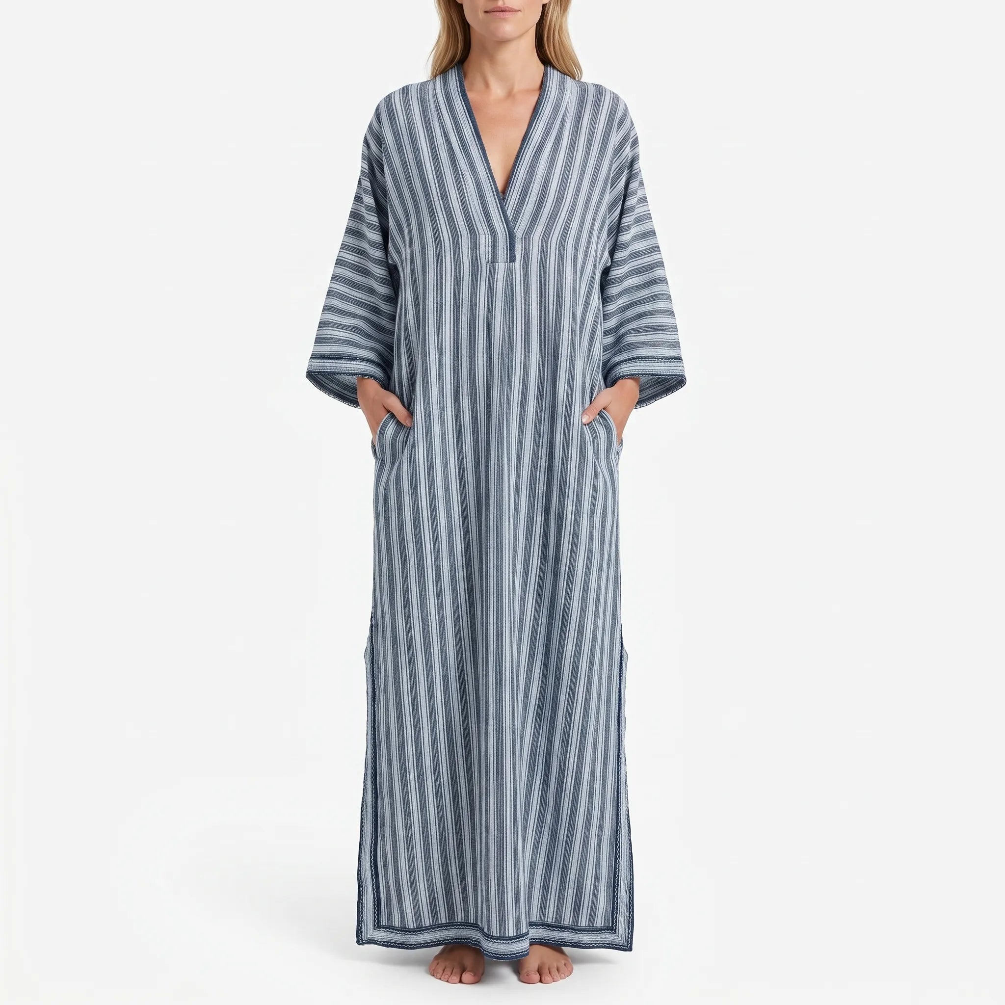 MedinaKaftan - Striped Long Kaftan Dress Beachside Lounging