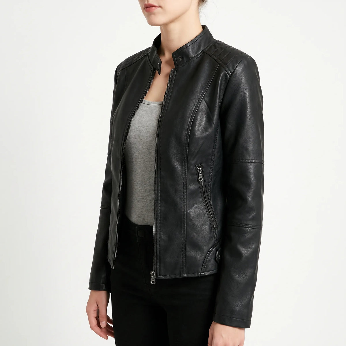 MotoChic - Tailored Biker-Style Zip Jacket Daily Commuting