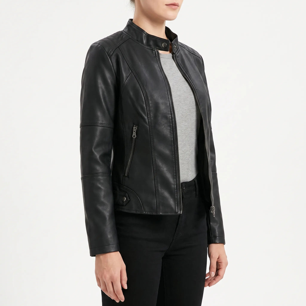 MotoChic - Tailored Biker-Style Zip Jacket Daily Commuting