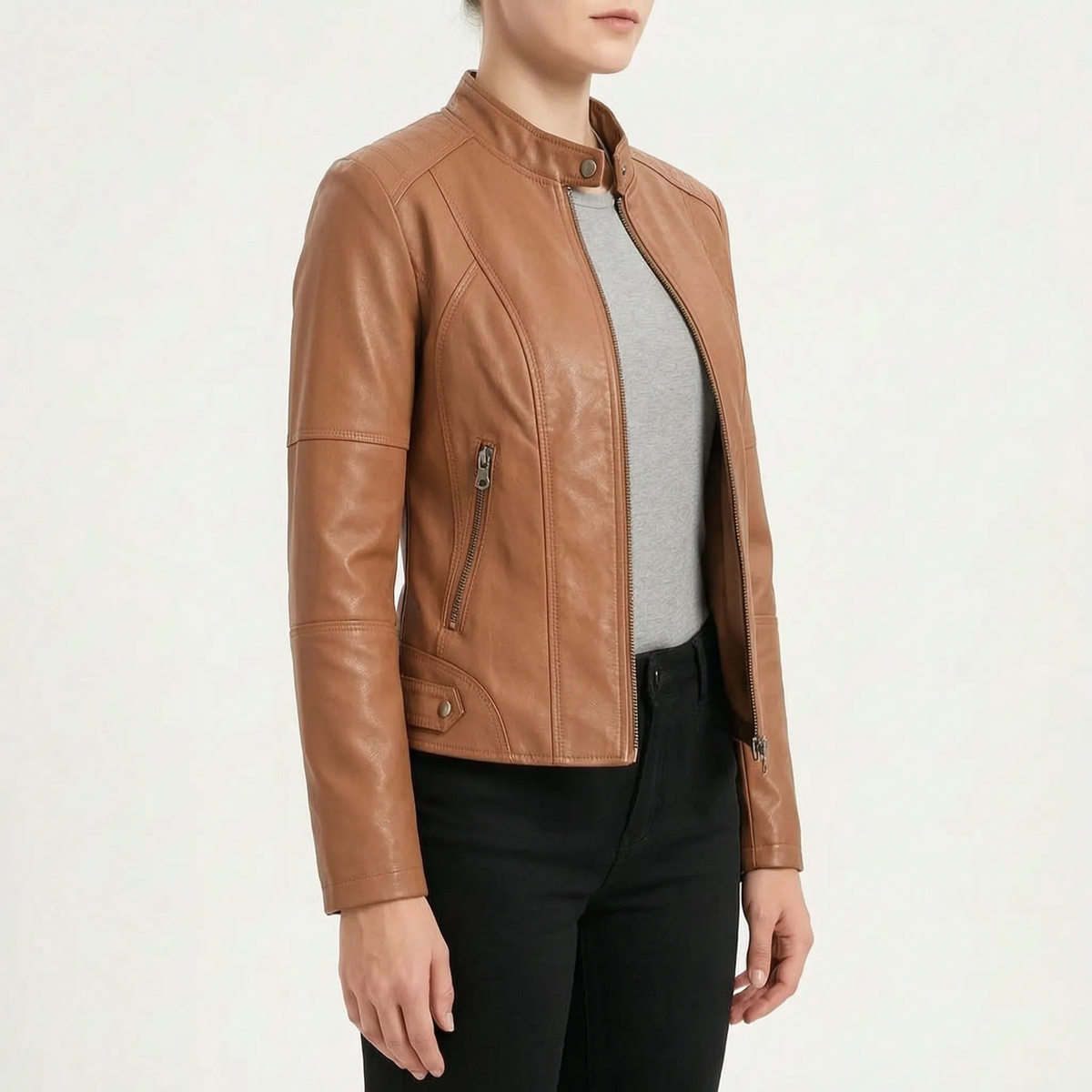MotoChic - Tailored Biker-Style Zip Jacket Daily Commuting