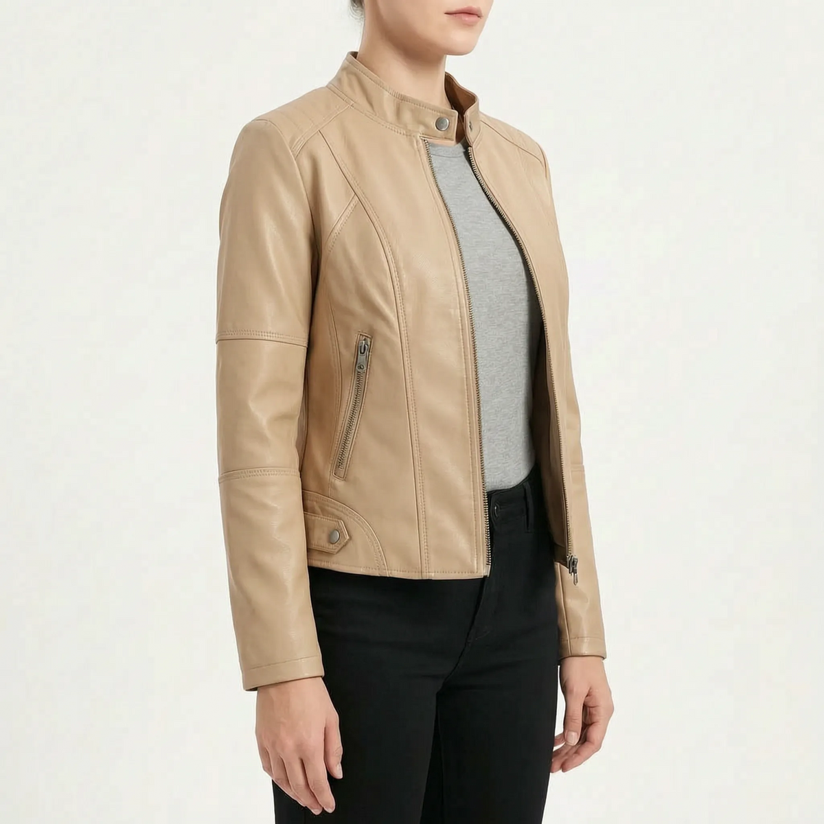 MotoChic - Tailored Biker-Style Zip Jacket Daily Commuting