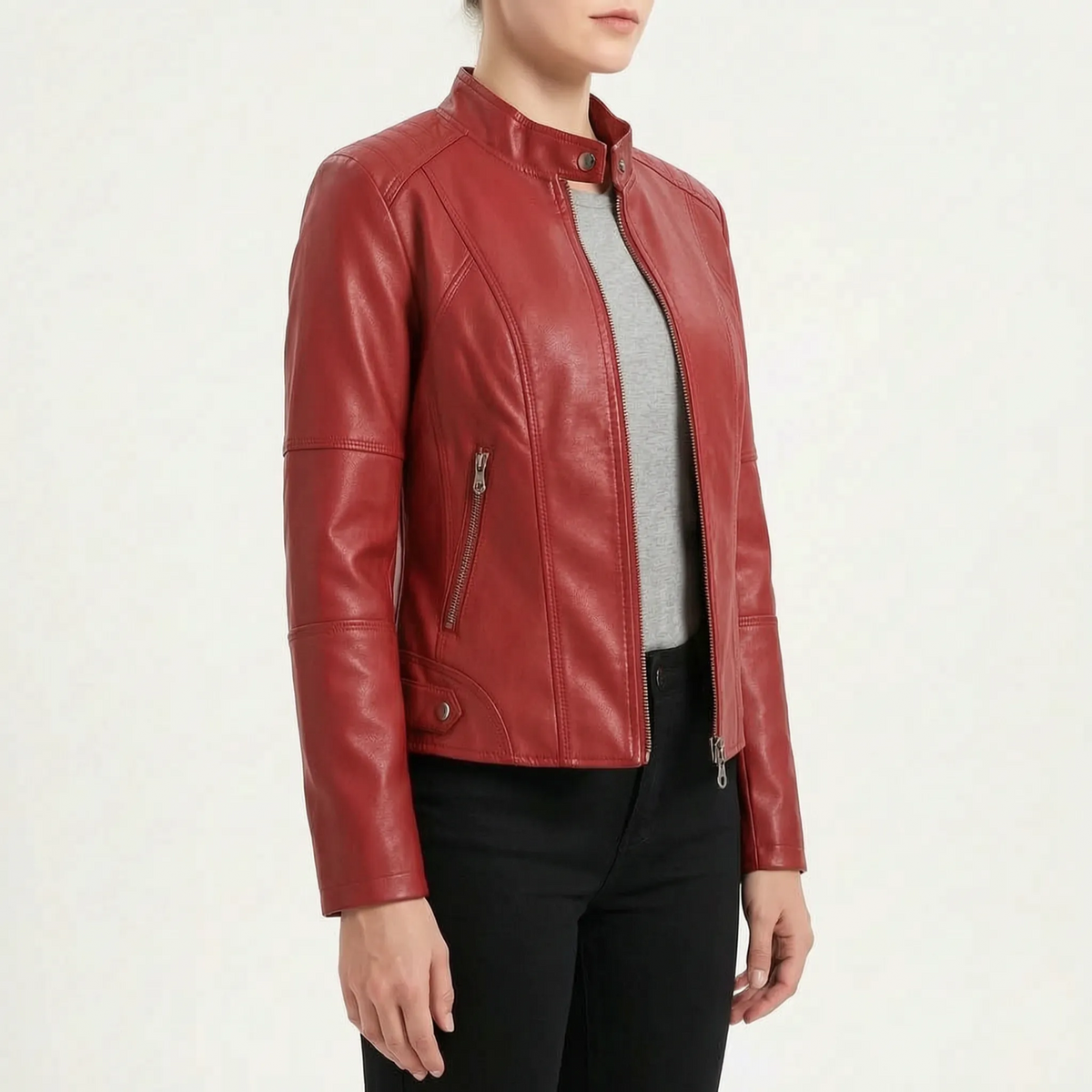 MotoChic - Tailored Biker-Style Zip Jacket Daily Commuting