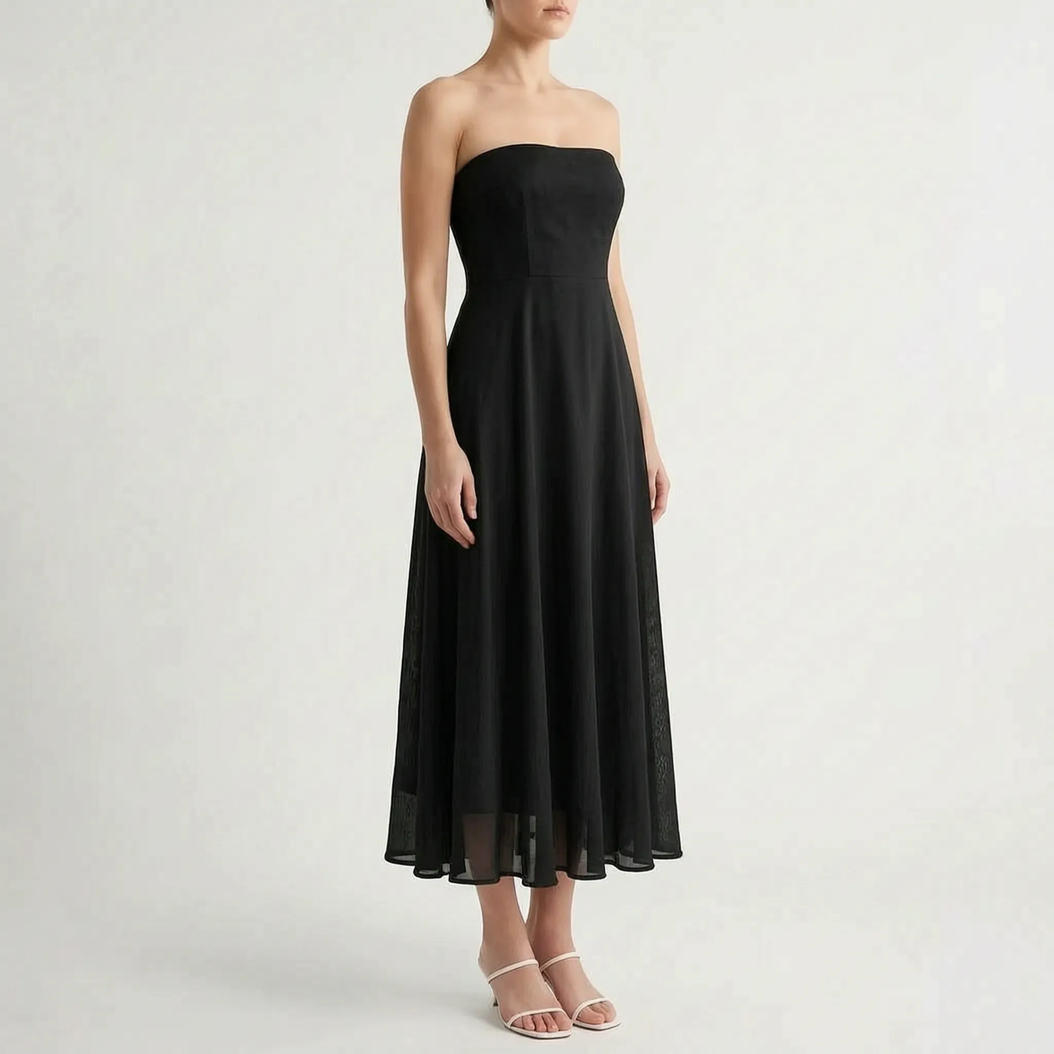 Novelia  - Elegant Sleeveless A-Line White Midi Dress Business Meetings