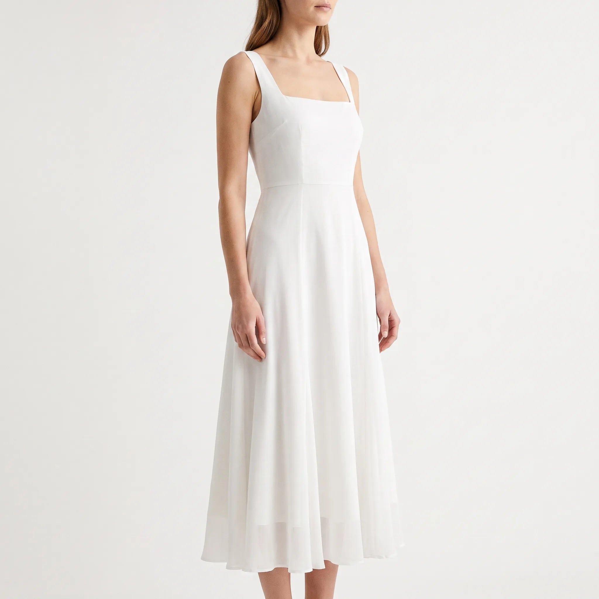 Novelia  - Elegant Sleeveless A-Line White Midi Dress Business Meetings