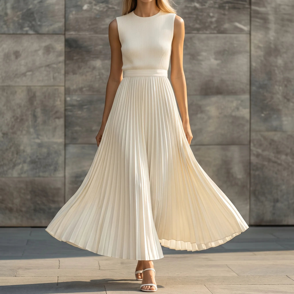 Pleatique - Sleeveless Pleated Casual Maxi Dress Warm Weather Holidays