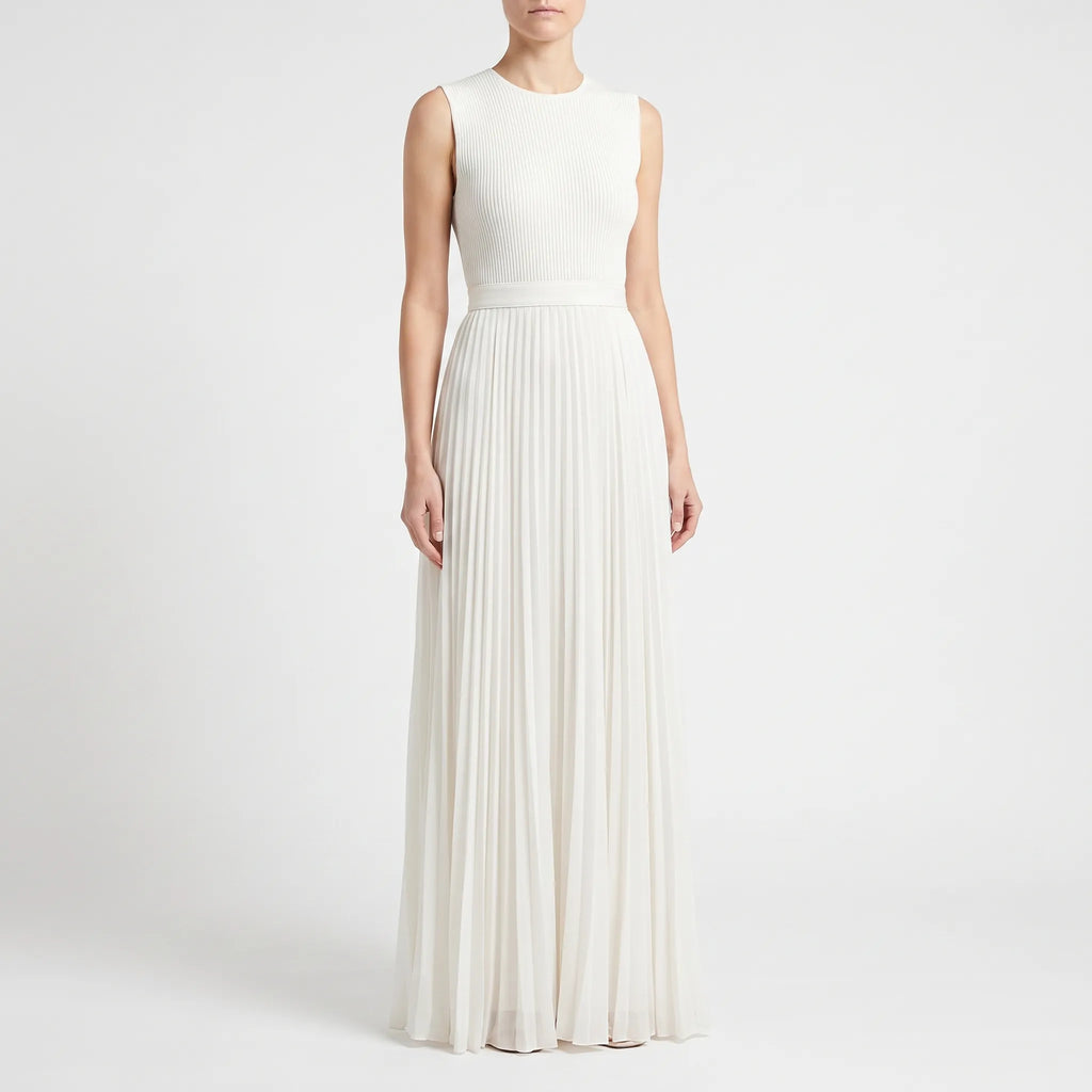 Pleatique - Sleeveless Pleated Casual Maxi Dress Warm Weather Holidays