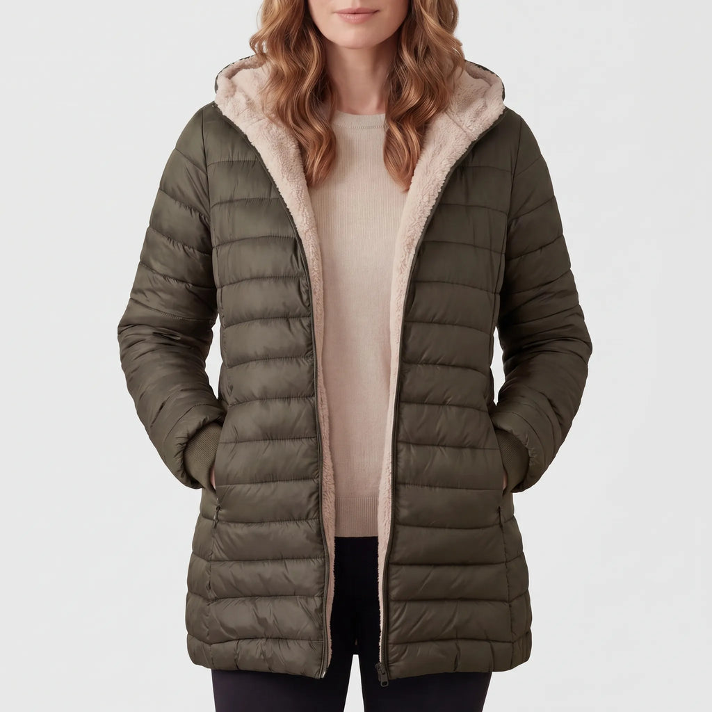 Puffira - Quilted Hooded Ladies Puffer Jacket Daily Commuting