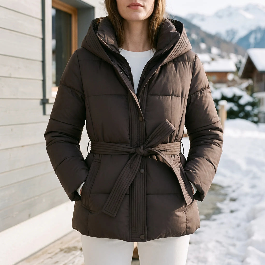 Quiltia - Belted Quilted Puffer Jacket Daily Commuting