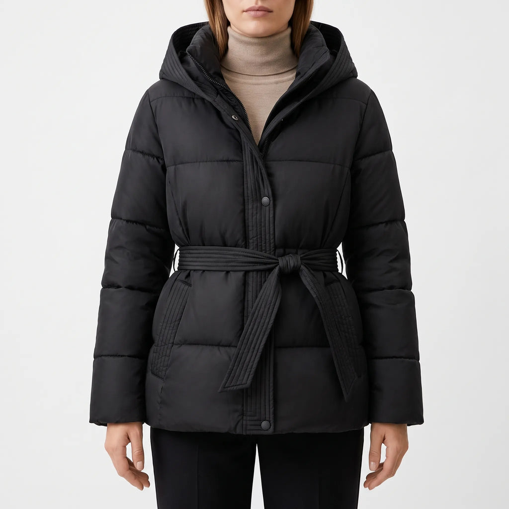 Quiltia - Belted Quilted Puffer Jacket Daily Commuting