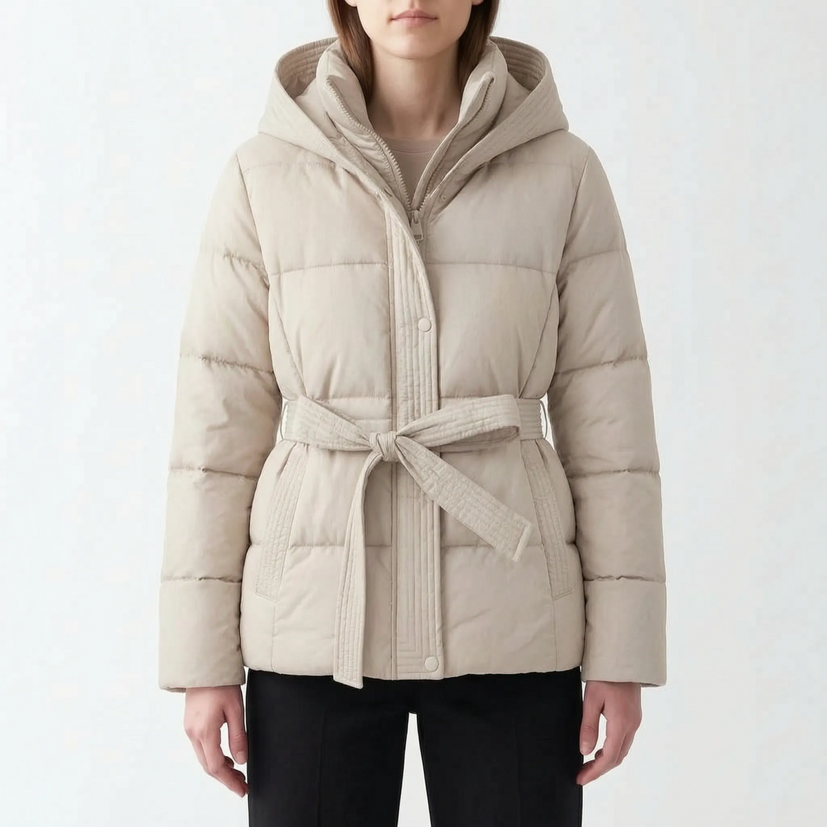 Quiltia - Belted Quilted Puffer Jacket Daily Commuting