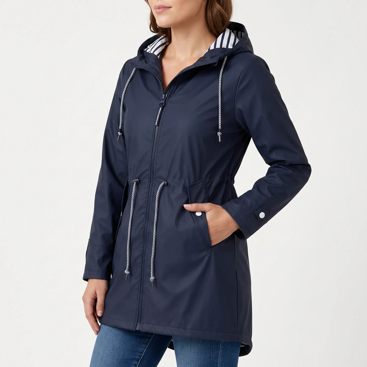 Rainward - Hooded Longline Women's Raincoat Daily Commutes