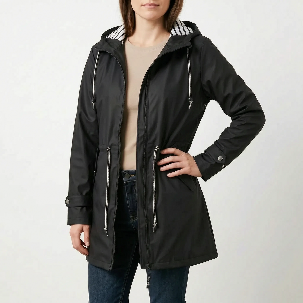 Rainward - Hooded Longline Women's Raincoat Daily Commutes