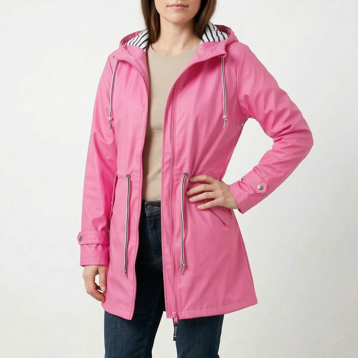Rainward - Hooded Longline Women's Raincoat Daily Commutes