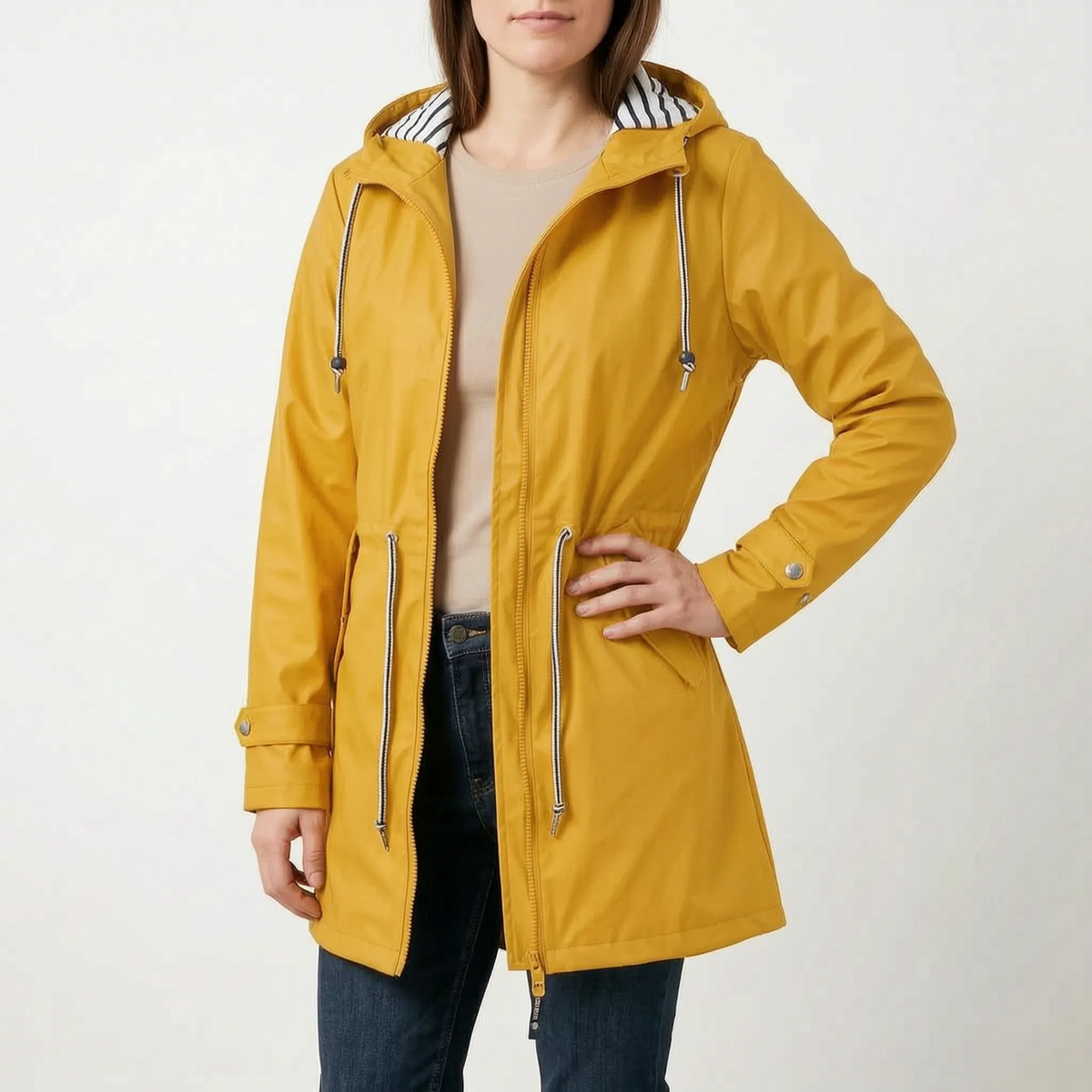Rainward - Hooded Longline Women's Raincoat Daily Commutes
