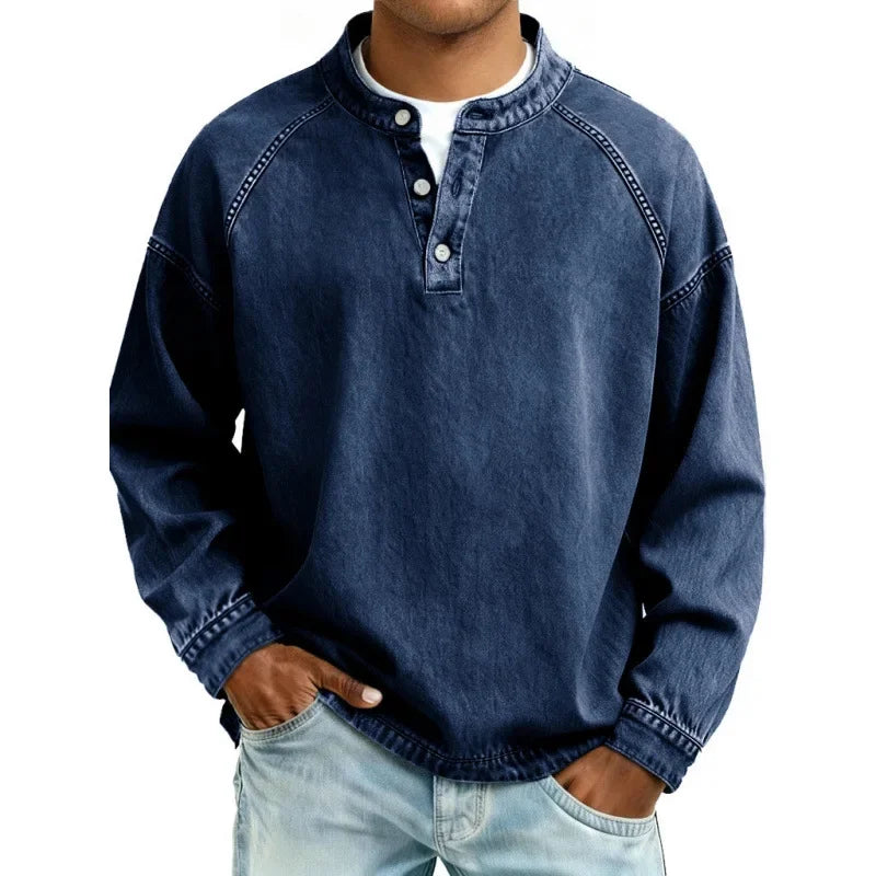 Verrin - Denim-Look Henley Shirt Casual Everyday Wear — view 3 of 9