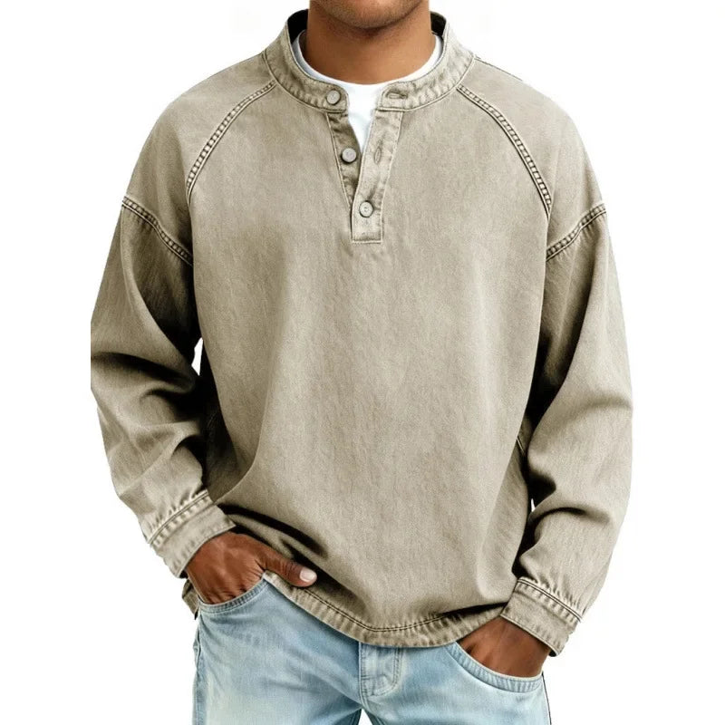 Verrin - Denim-Look Henley Shirt Casual Everyday Wear — view 6 of 9