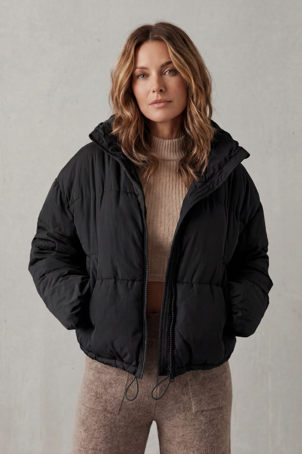 Cropped Puffer Jacket Women's Quilted Warm Winter Coat — view 6 of 6