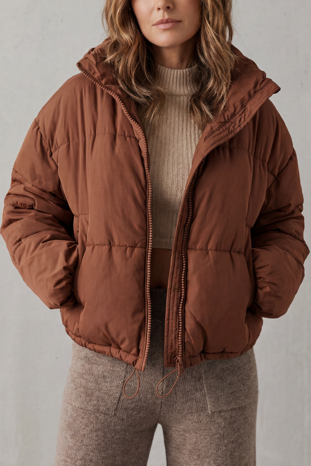 Cropped Puffer Jacket Women's Quilted Warm Winter Coat
