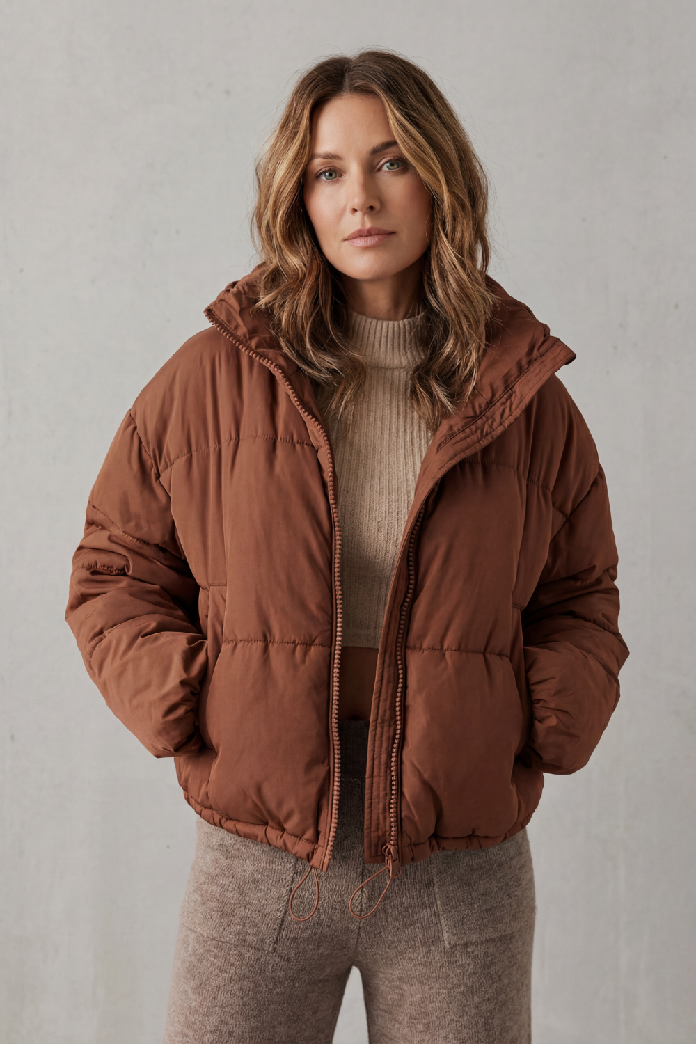 Cropped Puffer Jacket Women's Quilted Warm Winter Coat — view 2 of 6