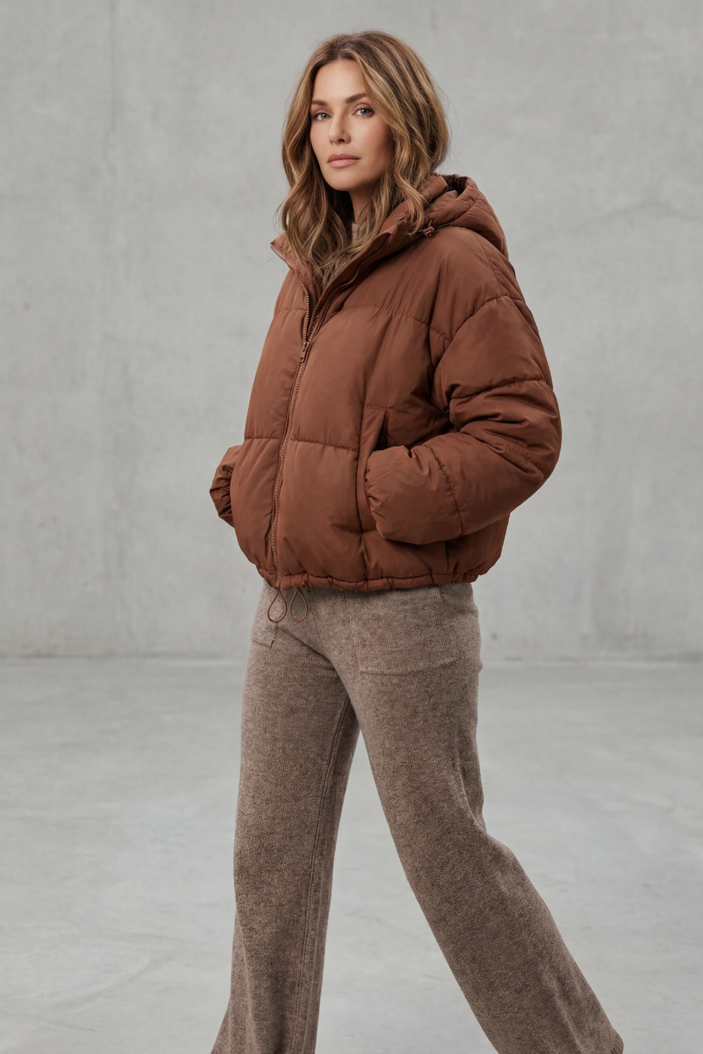 Cropped Puffer Jacket Women's Quilted Warm Winter Coat — view 3 of 6