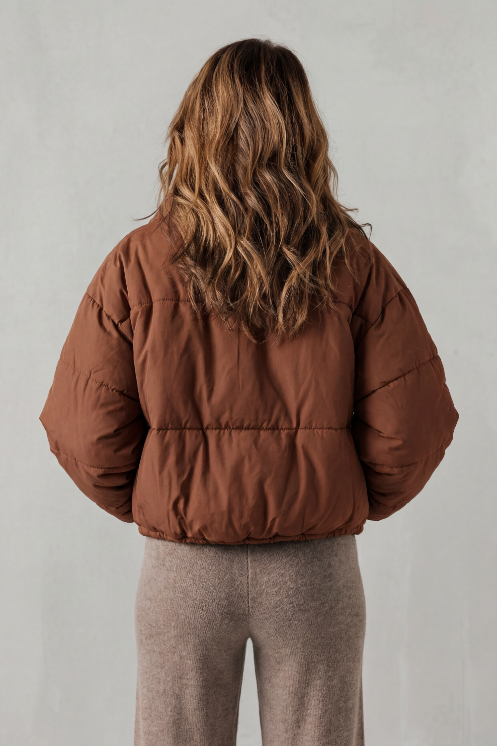 Cropped Puffer Jacket Women's Quilted Warm Winter Coat — view 4 of 6