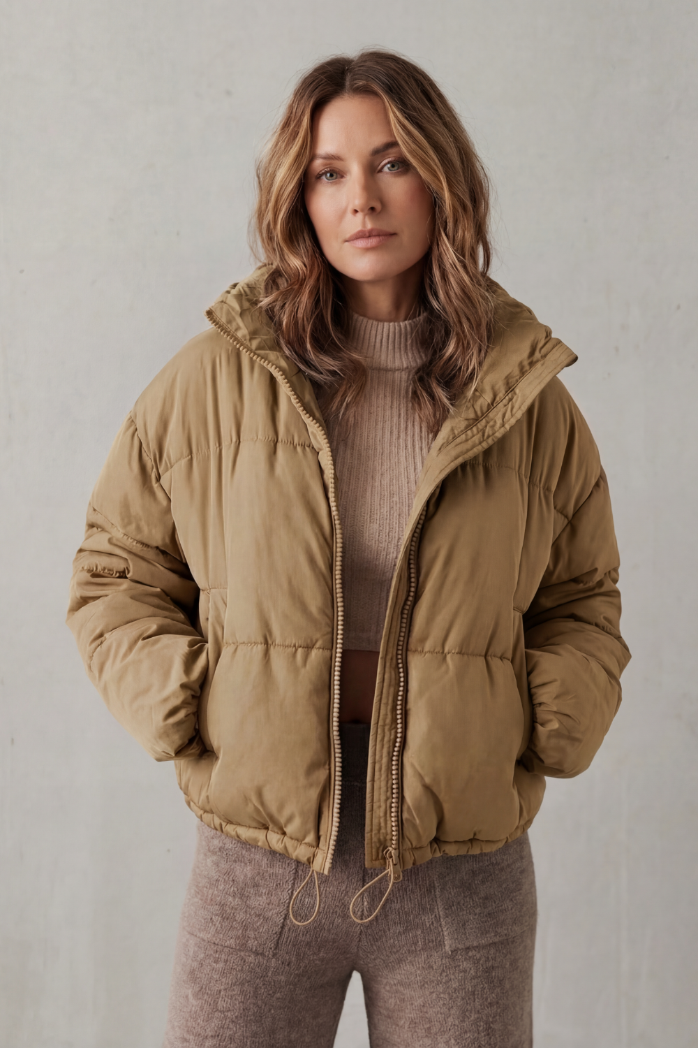 Cropped Puffer Jacket Women's Quilted Warm Winter Coat — view 5 of 6