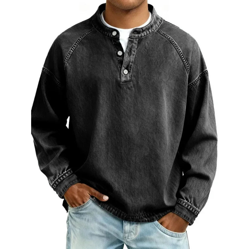 Verrin - Denim-Look Henley Shirt Casual Everyday Wear — view 4 of 9